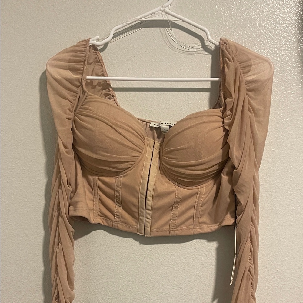 Haute Monde Tan Long Sleeve Crop Top